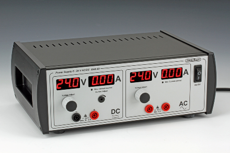 Spenningskilde 24 V AC/DC 0-10 A, strømbegr. u. knapp